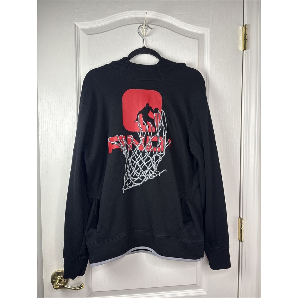 AND1 Hoodie Mens M Black Red Basketball Net Graphic Pullover Streetball Logo